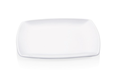 Teller. Porzellan. flache, viereckige Ausführung. Maße: 21 x 21 cm.