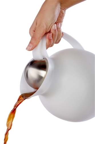 Isolierkanne -ECONOMY- Ø 16 cm, H: 20 cm, 1 Liter Polypropylen, Glas, Edelstahl doppelwandig, weiß Einhandautomatik mit