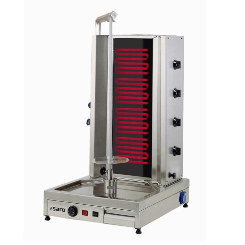 SARO Döner- / Gyrosgrill Elektro für 80kg Fleisch Modell ED4 - Material: Edelstahl - 4 schlangenförmige Heizelemente und der sich langsam
