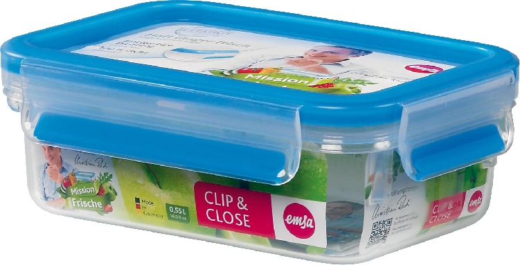Emsa CLIP & CLOSE Frischhaltedose 0,55L rechteckig Maße: 16,3 x 11,3 x 5,8 cm Material: Kunststoff, mit Soft-Touch-Clips
