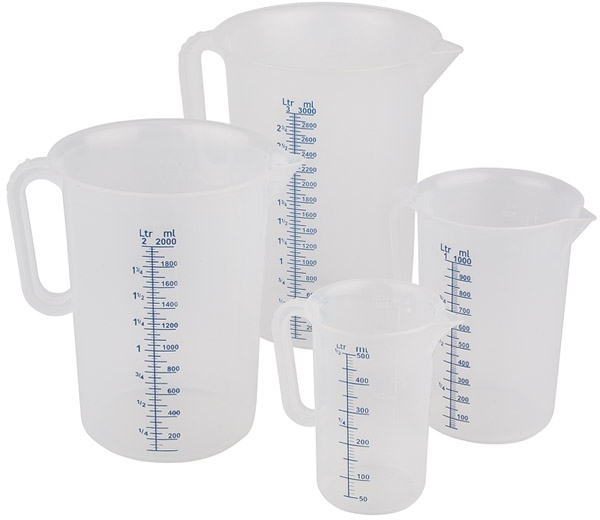 Messbecher -PRO- Ø 20 cm, H: 25,5 cm, 5 Liter Polypropylen mit geschlossenem Griff geprägte Maßskalierung außen Liter- /