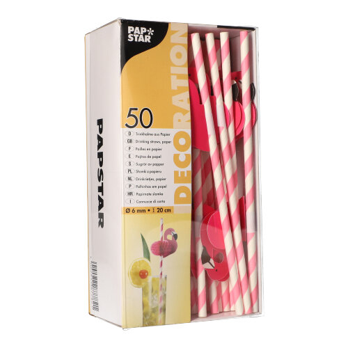 50 Trinkhalme, Papier Ø 6 mm · 20 cm pink "Flamingo" von PAPSTAR