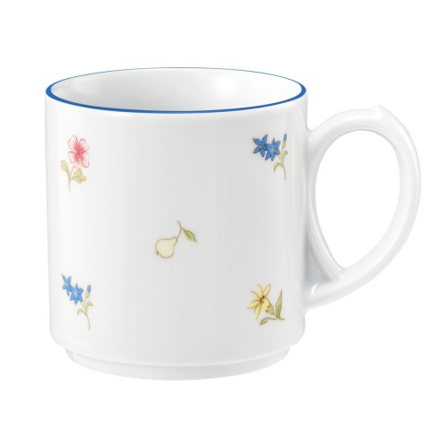 Seltmann Becher mit Henkel 0,28 l, rund, Form: Community, Dekor: 57390 Streublume blaue Linie, hohe Kantenschlagfestigkeit, Made in Germany