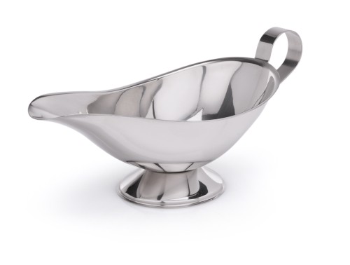 Sauciere auf Fuß. Chromnickelstahl.