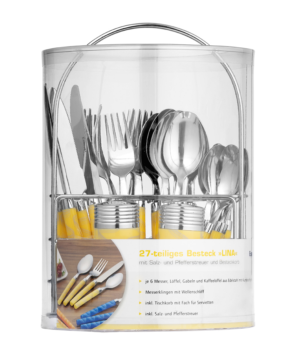 24-teiliges Besteckset LINA, gelb. aus Edelstahl 18/0, trowalisiert. Messer aus Klingenstahl.