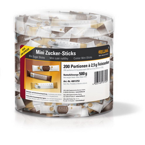 Hellma Mini-Zucker-Sticks, Inhalt: 200 Portionen à 2,5 g je Runddose.