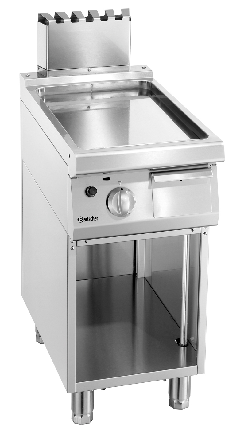 Bartscher Griddleplatte Gas 700, B400, glatt |Höhenverstellbar bis: 900 mm | Maße: 40 x 70 x85,0 cm. Gewicht: 46,6 kg