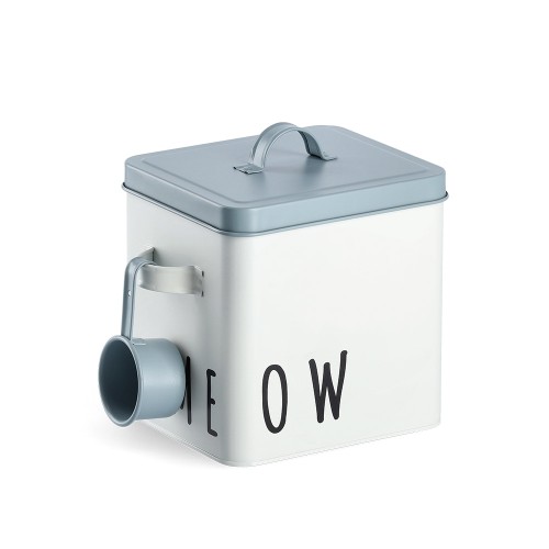 Futterdose "Meow", Metall, weiß/blau / Maße: 23,4x16,2x18,5/21 cm