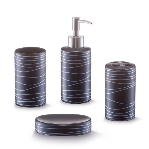 Zeller Bad-Accessoires-Set, 4-tlg., schwarz, Keramik