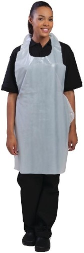 Einweg-Latzschürzen aus Polyethylen 14,5 Mikron Farbe: weiß  Inhalt: 100 Stück Inhalt: 100 Stück, Maße: 106,7 x 66 cm