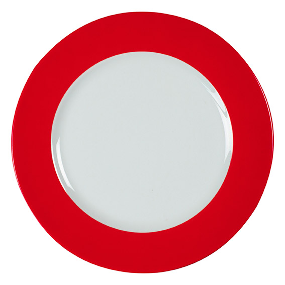 Teller flach 31,5 cm - Form: Table Selection -, Dekor 79172 glutrot - aus Porzellan. Hersteller:, Eschenbach. "Made in Germany".