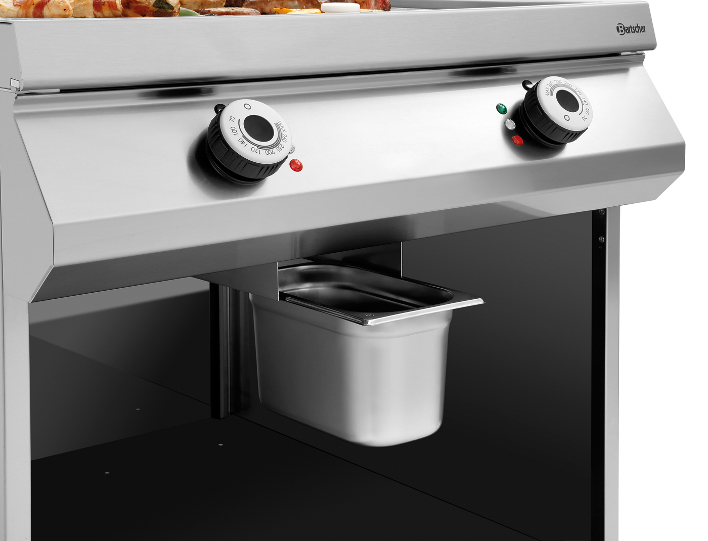 Bartscher Elektro-Griddleplatte, 1/2+1/2, OU |Anzahl Heizzonen: 2 | Maße: 80 x 90 x 90,0 cm.Gewicht: 121,6 kg