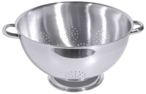 Abtropfschüssel aus Edelstahl, außen hochglänzend, mit angeschweißtem Fuß, 4 mm Seiten-/Bodenlochung, mittelschwere Qualität