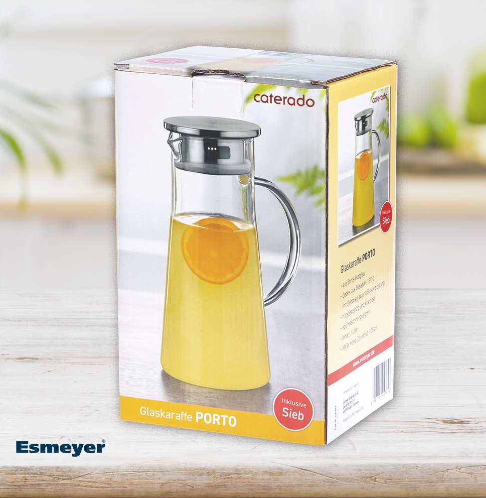 Glaskaraffe PORTO, mit Griff, Inhalt: 1,0 Liter,