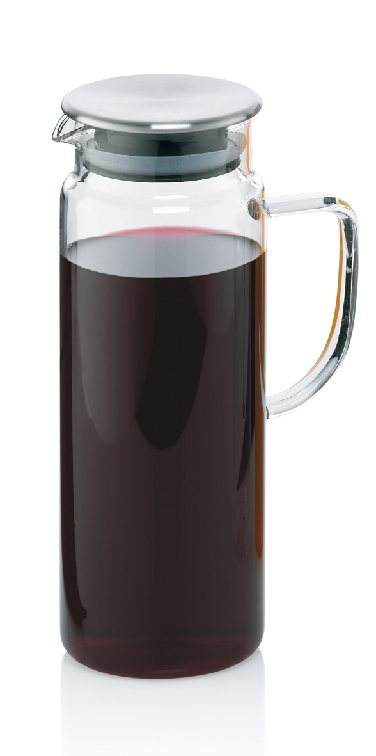 Saftkrug PITCHER, Inhalt: 1 Liter, Höhe: 230 mm, Durchmesser: 85 mm, Glas mit Edelstahldeckel.