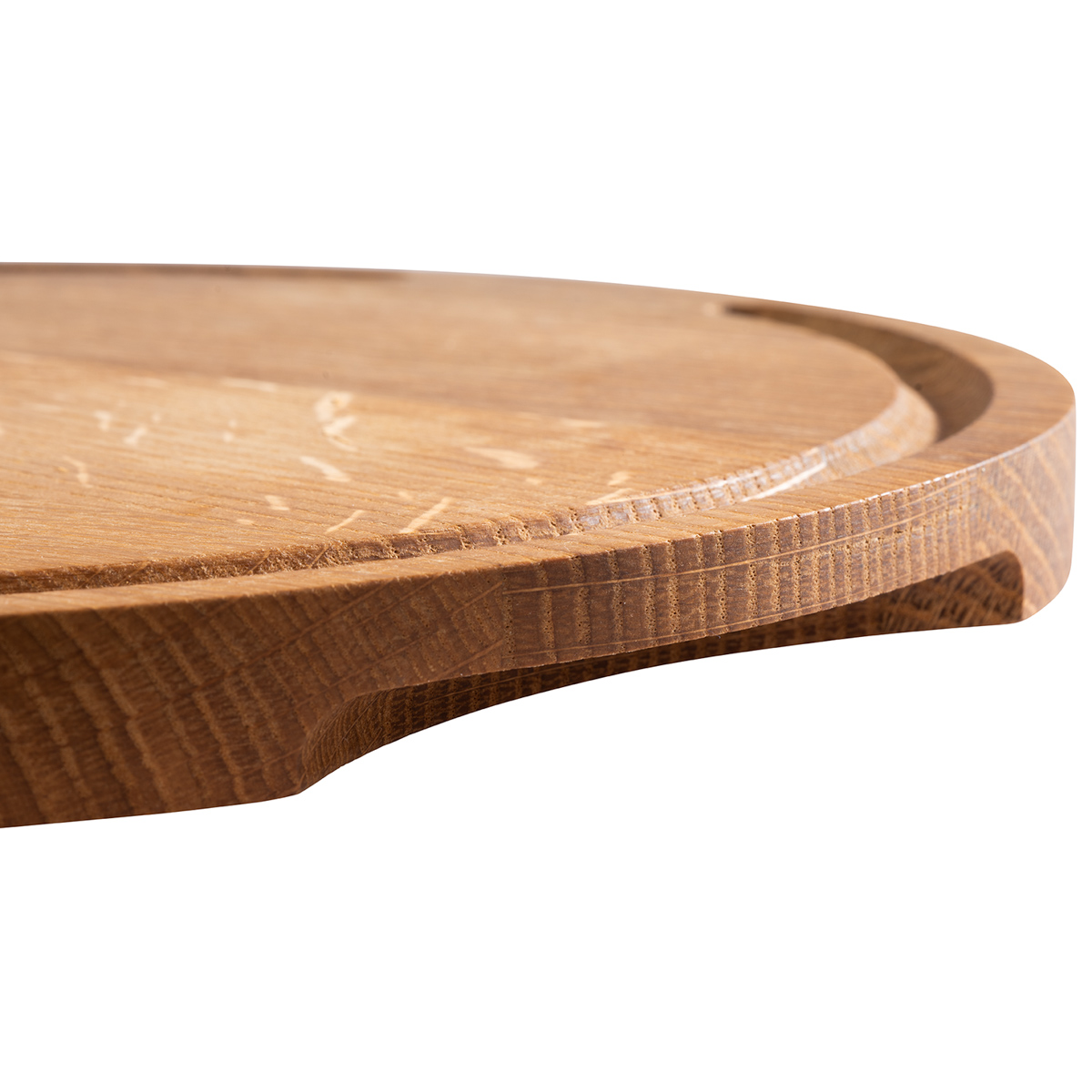 Servierbrett -PIZZA-, Ø 34 cm, H: 2 cm, Eichenholz, geölt, mit Saftrinne, mit 2 Griffmulden