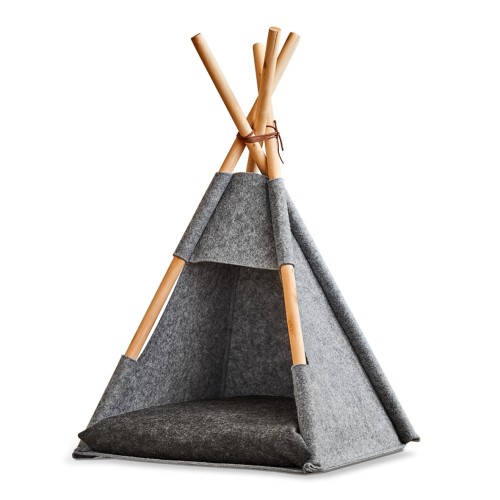 Katzen-Körbchen, Filz; Holz, 44x42x45/68 cm. Farbe: grau. Indianer im Wohnzimmer? Nein, es ist unsere Katzenhöhle im Tipi-Design. Die
