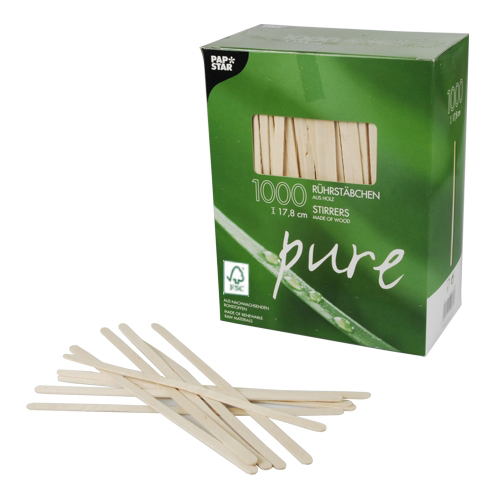 1000 Rührstäbchen, Holz "pure" 17,8 cm x 5 mm von PAPSTAR