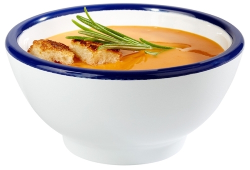 Schale -ENAMEL LOOK- Ø 9,5 cm, H: 4,5 cm Melamin, weiß, blauer Rand 0,09 Liter spülmaschinengeeignet stapelbar nicht