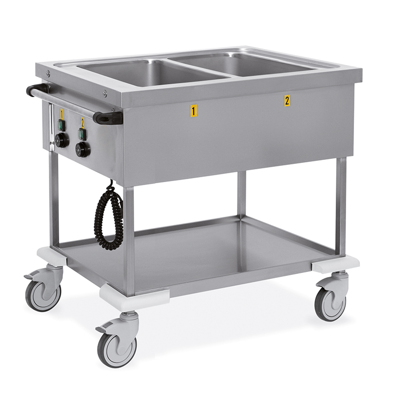 ETERNASOLID® Bain Marie ES7370 Wagen 2 Wannen mit getrennten Temperaturzonen für 2 x GN 1/1-200 mm tief