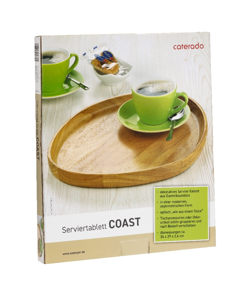 Tablett "COAST", aus Gummibaumholz, asymmetrische Form. Maße ca. 34 x 28 x 2,6 cm