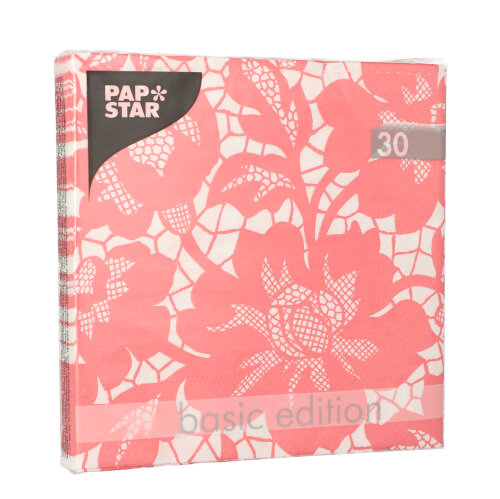30 Servietten, 3-lagig 1/4-Falz 33 cm x 33 cm rosa "Rich Lace" von PAPSTAR