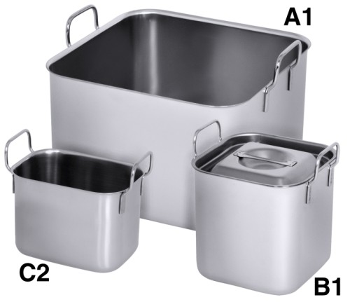 Bain Marie-Einsätze Serie B / mittel aus Edelstahl 18/10, seidenmatt poliert, stapelbar, schwere Qualität Länge: 15,5 cm, Breite: 15,5 cm,