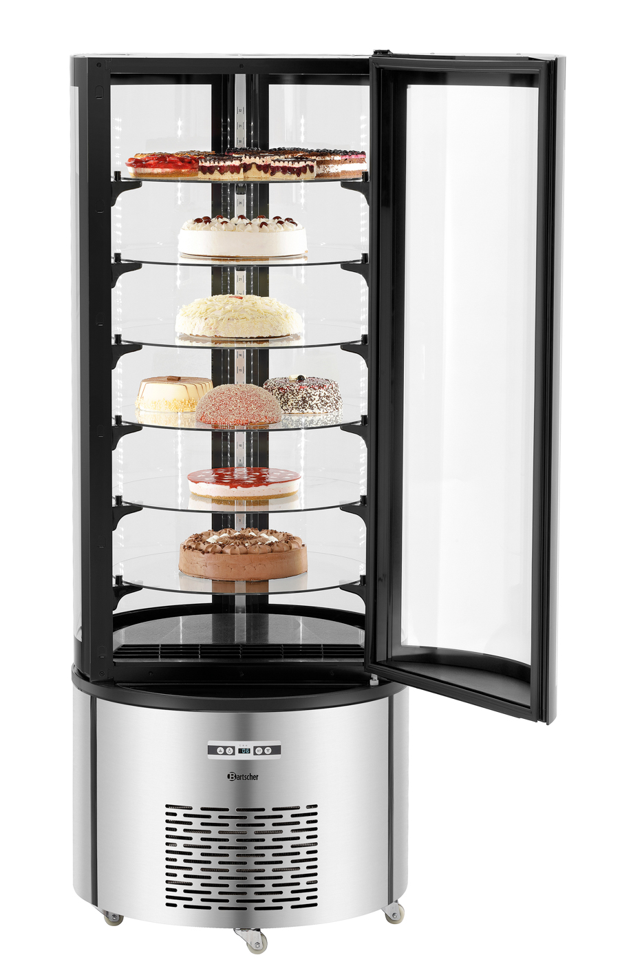 Bartscher Kuchenvitrine 400L | Art derVerglasung: Doppel-Verglasung ,Rundum-Verglasung| Maße: 68 x 68 x 175,0 cm. Gewicht: 130,4 kg