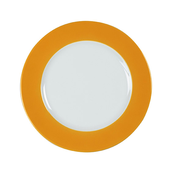 Teller flach 26 cm - Form: Table Selection -, Dekor 66275 curry - aus Porzellan. Hersteller:, Eschenbach. "Made in Germany".
