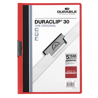 DURABLE Klemmmappe DURACLIP® 30 DIN A4 Hartfolie Farbe der Rückseite: rot Farbe der Klemme: schwarz