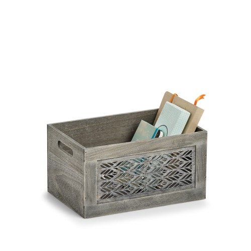 Aufbewahrungskiste "Leaves", Holz, grau. Länge: 300 mm. Breite: 200 mm. Höhe: 157 mm