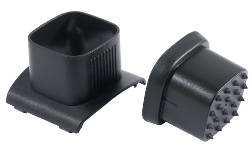 Restehalter zu Reiben aus gehärtetem Edelstahl 18/10, 13 x 6 cm Reibfläche, 12 cm langer schwarzer Polyamid-Griff, mit Aufhängeöse,