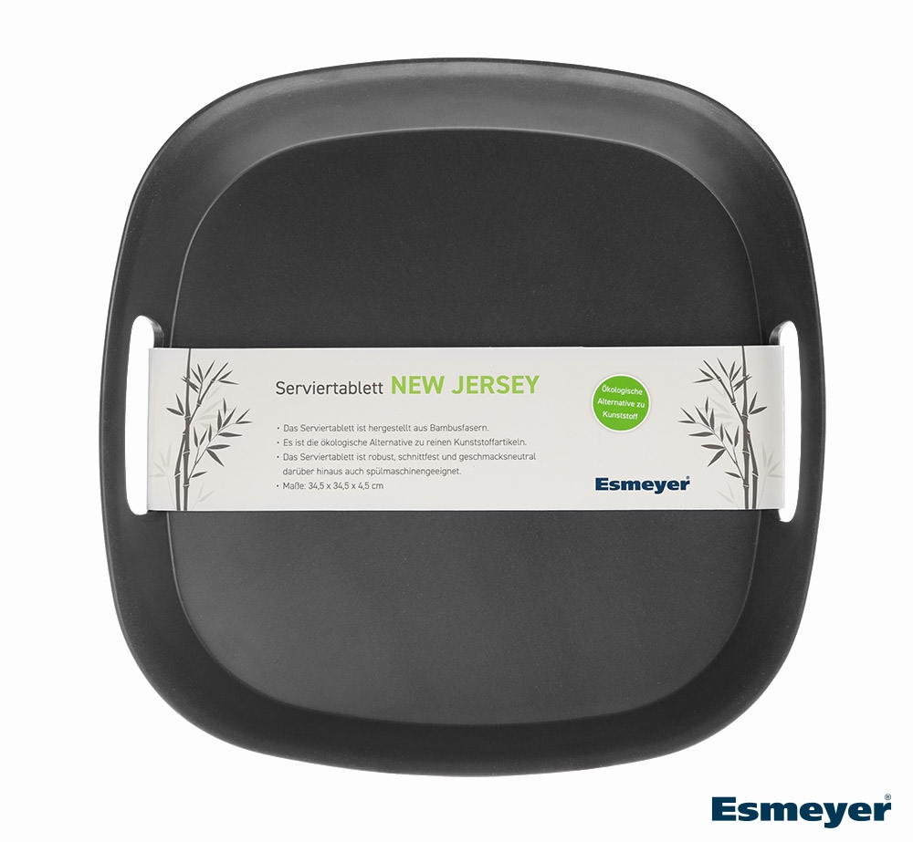 Serviertablett "NEW JERSEY", anthrazit, extra robust. Aus Bambusfasergemisch. quadratisch: 34 x 34 x 4,5 cm