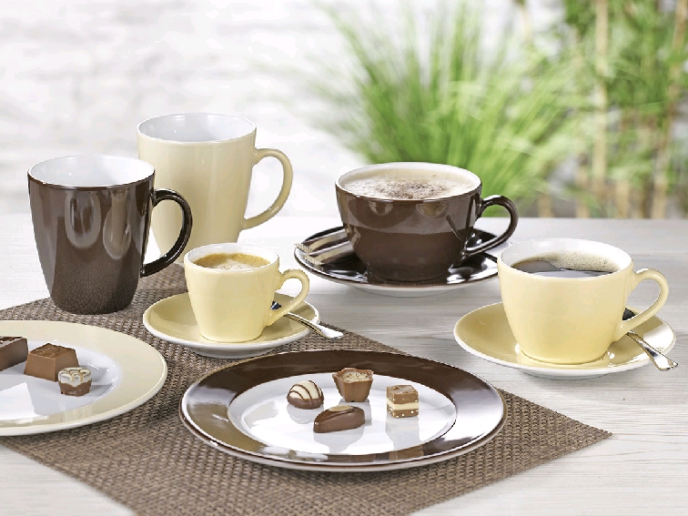 Kaffee-/Cappuccino-Tasse, mit Untertasse, Inhalt: 0,21 ltr., braun,