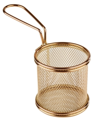 Servier-Frittierkorb Ø 8 cm, H: 7,5 cm, Griff 9,5cm Edelstahl, Gold-Look -SNACKHOLDER- spülmaschinengeeignet Farbe: Gold