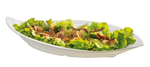 Schale -LEAF- 42 x 19,5 cm, H: 6,5 cm Melamin, weiß, 1 Liter spülmaschinengeeignet stapelbar nicht mikrowellengeeignet keine