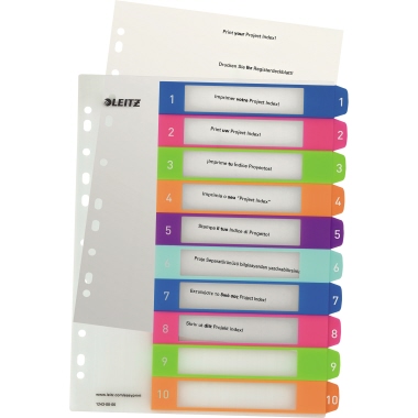 Leitz Zahlenregister WOW DIN A4, Überbreite 1-10 Polypropylen farbig sortiert