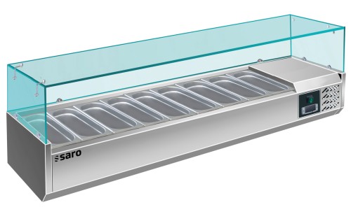 SARO Aufsatzkühlvitrine Modell EVRX 2000/380 - Material: (Gehäuse) Edelstahl; Glasaufsatz - Ideal in Kombination mit unseren Pizzatischen -