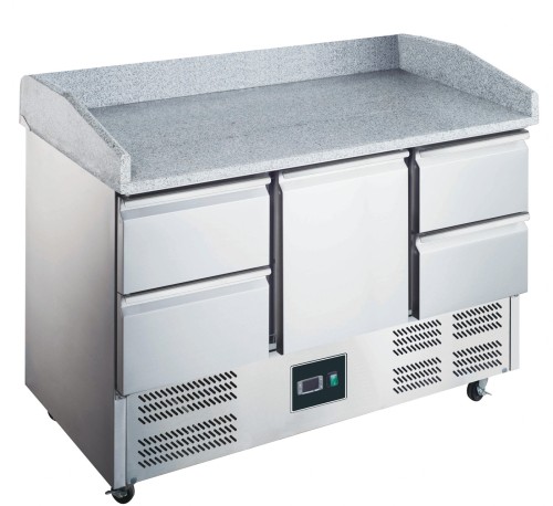 SARO Pizzatisch Modell ES 903 PZ 1/4 - Material: (Gehäuse und Innenraum) Edelstahl; (Arbeitsplatte mit Aufkantung) Granit - 1 Tür + 4