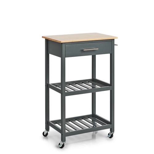 Küchenrollwagen, MDF/Bambus, grau / Maße: 58x40x93 cm
