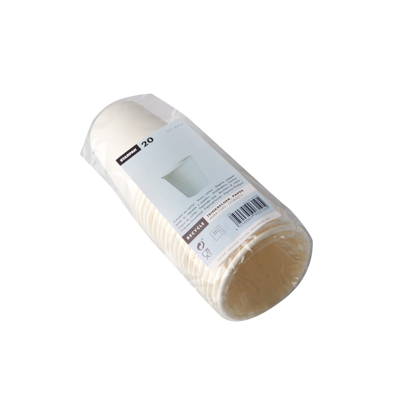 Papstar 20 Trinkbecher, Pappe 0,2l Durchmesser oben/unten: 8,0 cm/9,1 cm, in weiss
