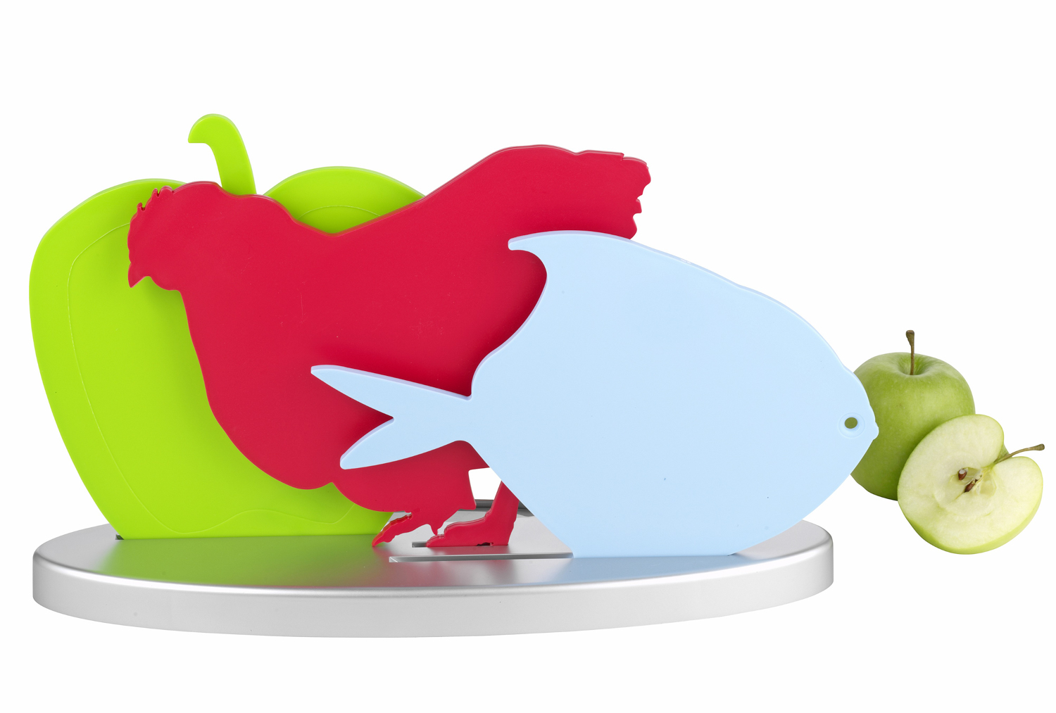 4-teiliges Schneidbrett Set "TRECK", aus Kunststoff, jedes Brett hat eine andere Form und Farbe.