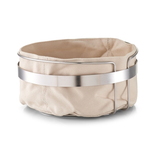 Zeller Brotkorb m. Beutel, Metall/Baumwolle, beige Ø22x10,8 cm