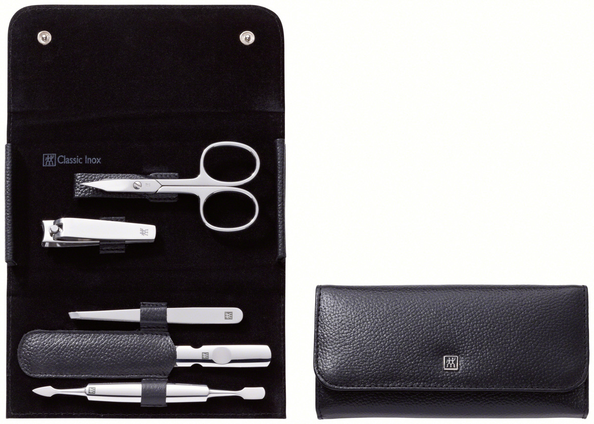 Druckknopfetui, 5-tlg, Rindleder, Schwarz, Serie: Classic Inox. Marke: ZWILLING