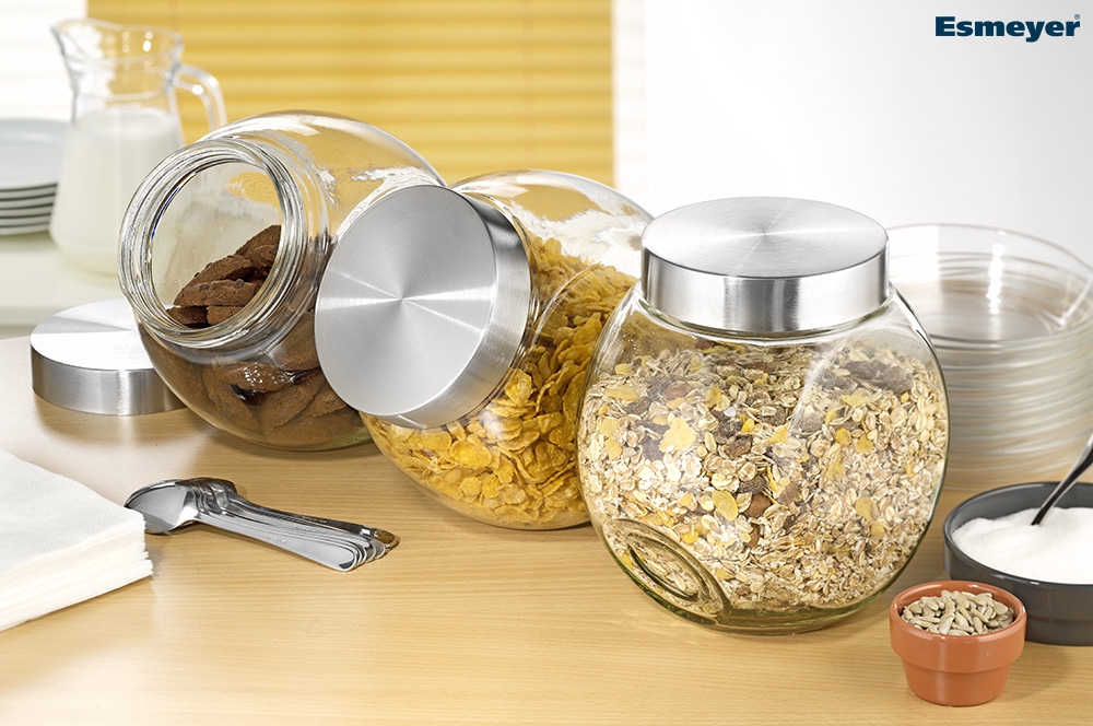 APS Glasdose mit Edelstahl-Schraubdeckel, Inhalt: 1 Liter, Maße: 12,5 x 19 x 18 cm, stehend oder liegend verwendbar