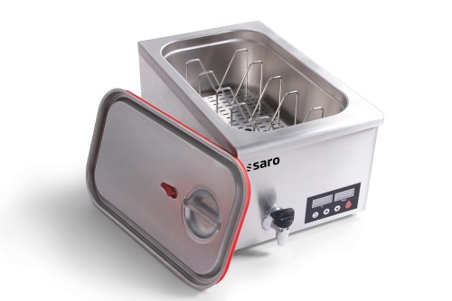 SARO Sous-Vide Garer Modell RIVOLI - Material: Edelstahl - Inkl. Umwälzpumpe - Mit Ablasshahn - Digitales Display - Einstellbare Zeit- /