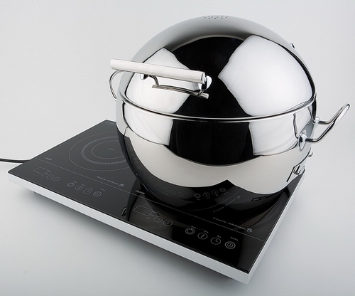 Suppen-Kugel -GLOBE- Ø 48 cm, H: 32 cm, 10 Liter Edelstahl hochglanzpoliert mit hydraulischer Deckelbremse zur geräuscharmen