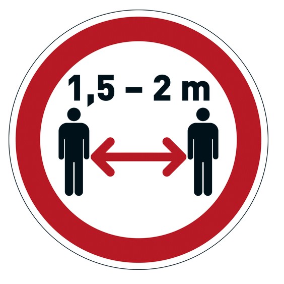 Durable Verbotsaufkleber 'Abstand halten' Maße Ø 430 mm, Stärke ca. 0,2 mm, ablösbar