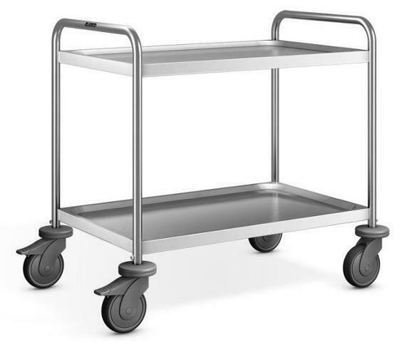 BLANCO Servierwagen aus rostfreiem Edelstahl mit Kunststoffrollen, 4 Lenkrollen Ø 125 mm, davon 2 mit Feststeller, Maße der Borde: 2 Borde 800 x 500