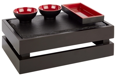 Holzbox -SUPERBOX- 29 x 18,5 cm, H: 10,5 cm Akazienholz, schwarz passend zu GN 1/4 nicht spülmaschinengeeignet stapelbar